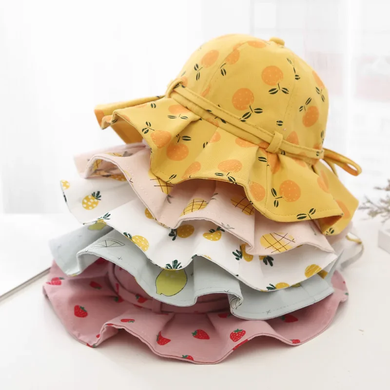 

Cute Summer Baby Girl Bucket Hat Print Outdoor Bowknot Kids Girl Sun Hat Children Intant Toddler Panama Beach Cap