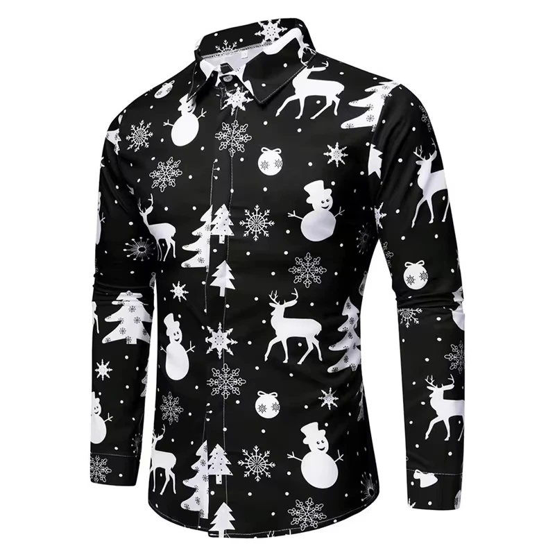 

Men's Winter Joy 3D Snowman Print Shirt Long Sleeve New Year Christmas Casual​