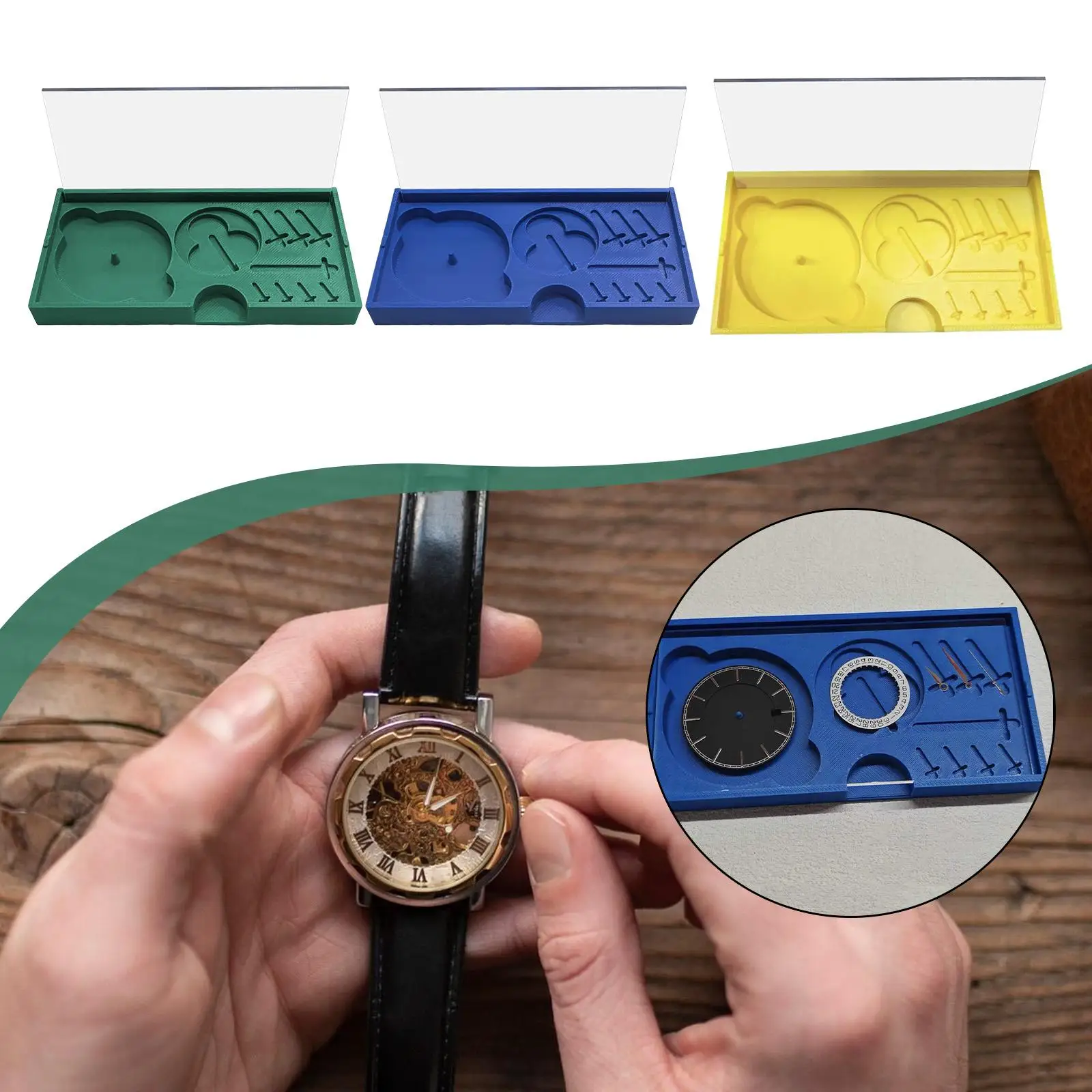 

Коробка для хранения деталей часов, лоток для хранения циферблатов часов, место для хранения компонентов часов и инструментов для ремонта