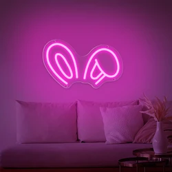 LED Neon Sign Bunny Ears USB Powered Wall Hanging Light for Party Home Coffee Shop Salon Gallery Bedroom Office Table Art Gifts