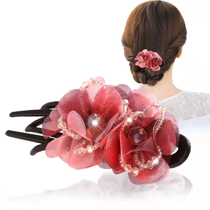 Fashion Elegant Silk Rose Bridal Hairpin Hair Accessories For Women Retro Luxury Fabric Flower Claw Clip Headwear Mom\'s Jewelry