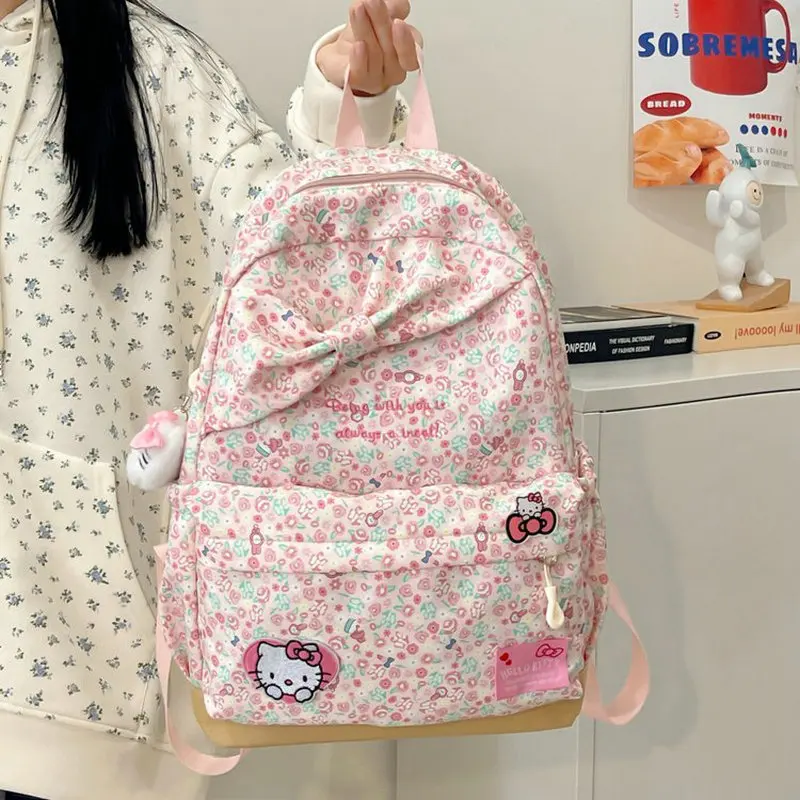 Hello Kitty Mochila Grande Capacidade para Meninas, Estudante Campus Mochila Versátil, Presente de Aniversário Bonito