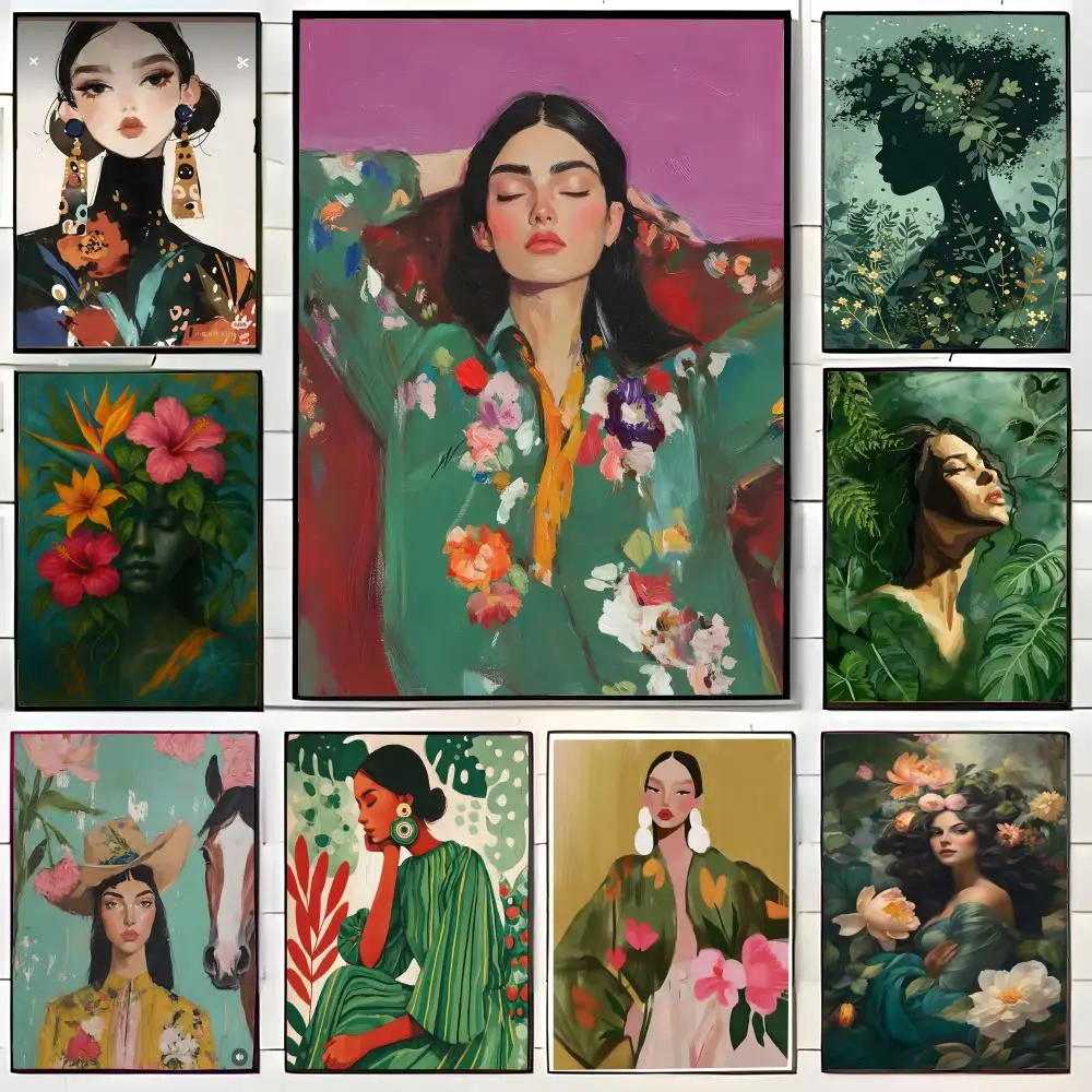 Frau mit Blumen Poster, Wandkunstdruck, Poster, dekoratives Wandbild, Heimdekoration, Geschenk, ungerahmt