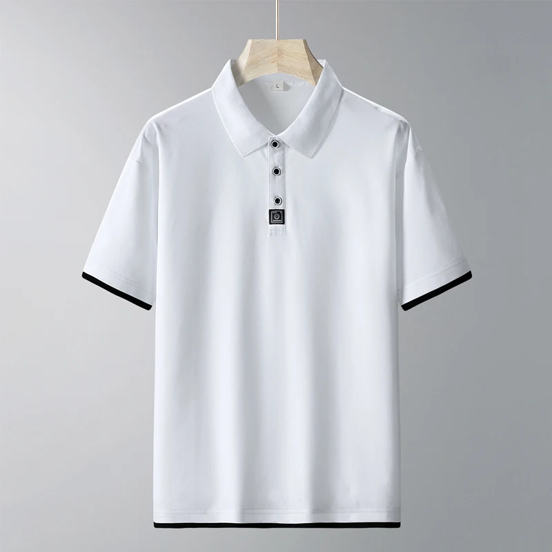 TFETTERS Luxury Brand Polo Shirt Men 2026 Summer Short Sleeve Tee Turn Down Collar Solid Color Casual White Tops