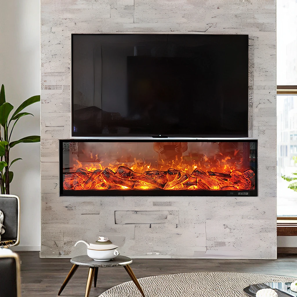 

【Hot】izable Modern Electric Fireplace Wall-Mounted Steel Heated LED Flame Decorative Remote Control Wood Insert Indoor