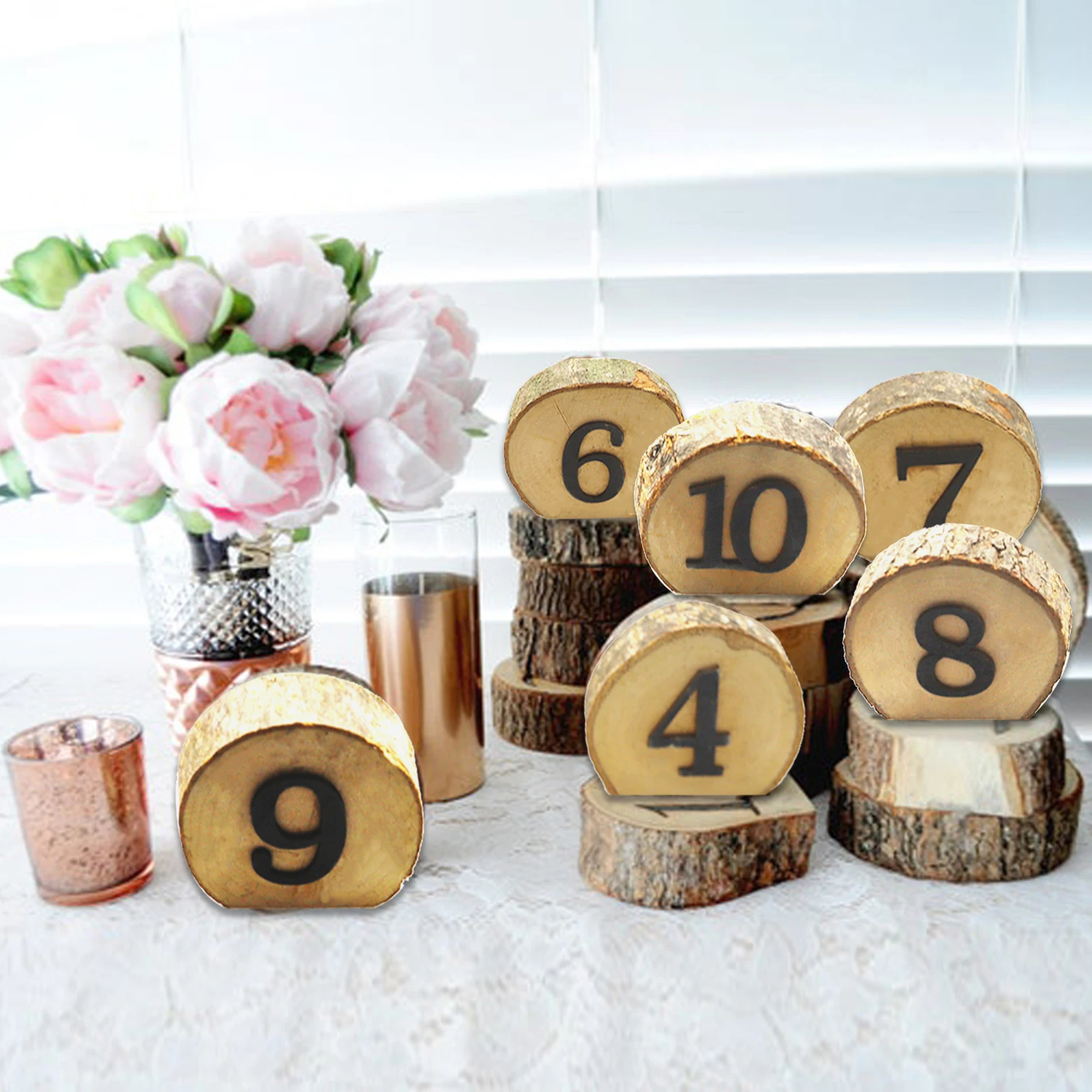 1-10 Wooden Table Number Rustic Party Wedding Decoration Number Blocks for Wedding Reception and Table Decorations