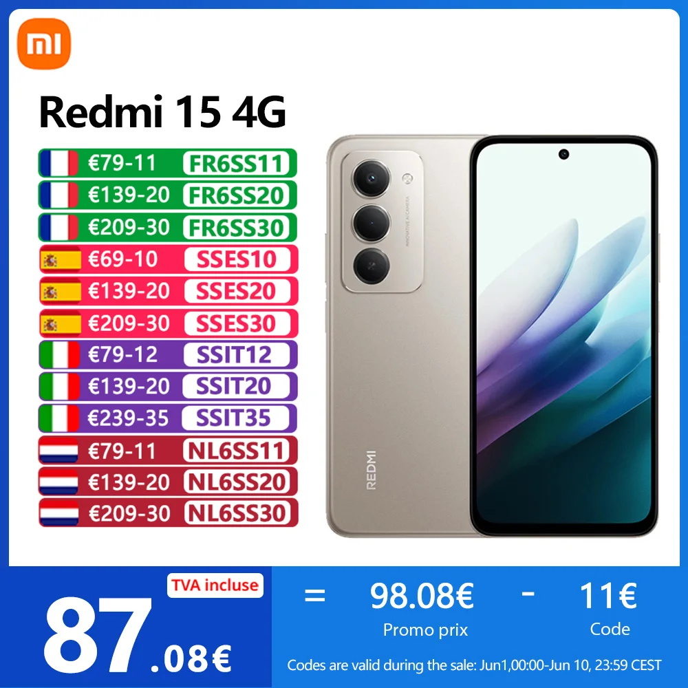Xiaomi Redmi 15 4G, NFC, Snapdragon ®   685, écran DotDisplay 6,9 pouces FHD+, 144 Hz, appareil photo 50 MP, batterie 7000 mAh, IP64