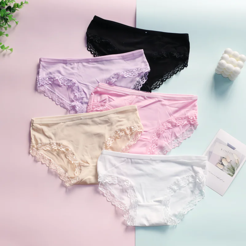 

5PCS Girl Milk silk Underwear Teenage Underpants Young Girl Briefs Lace Panties Kids Underwear