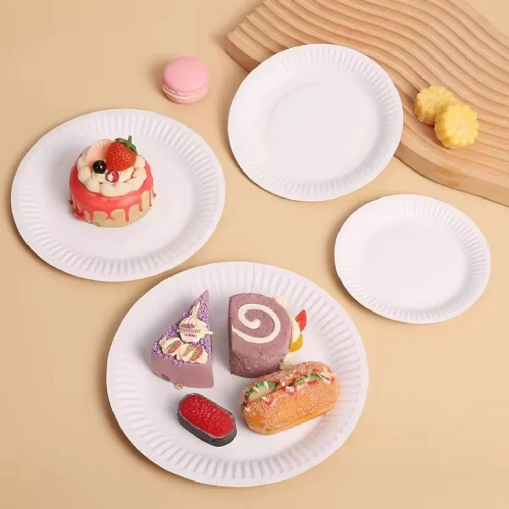 50Pcs Heat Resistant Disposable Paper Plates Eco-Friendly White Pulp Lunch Boxes Microwavable Degradable Wedding Serving Tray