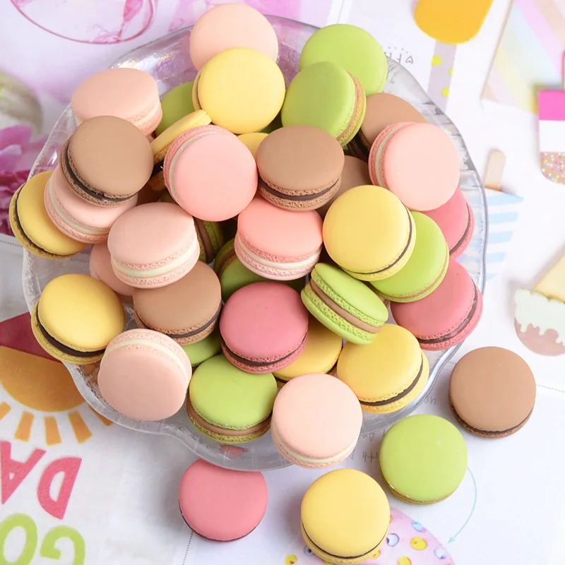 20Pcs Simulation Miniature Macaron Flat back Resin Cabochon Kawaii Food Play Fit Phone Decoration DIY Scrapbooking Craft 23*13mm