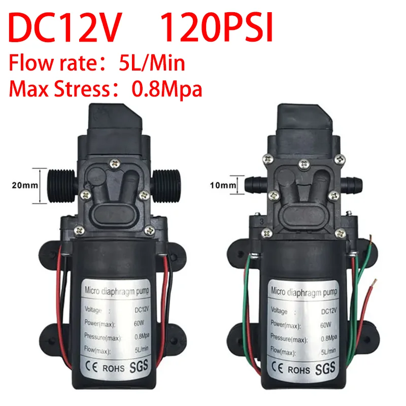 Dc 12V 120PSI 60W 5L/Min wysokociśnieniowa pompa membranowa Mini elektryczna pompa samozasysająca woda pralka opryskiwanie pestycydami