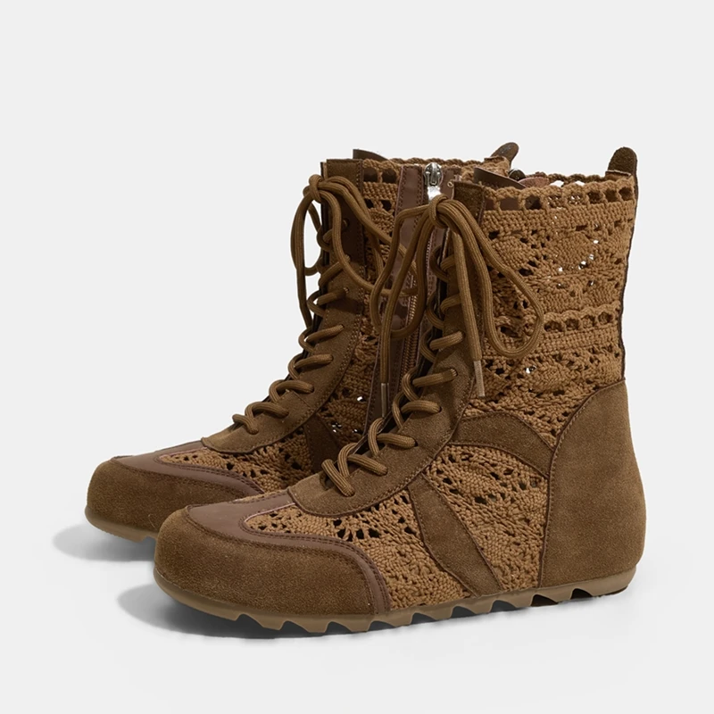 

2026 Women Summer Bboot Flat Hollowed-out Lace Women Cool Boots Non-slip Comfortable German-style Training Shoes Female