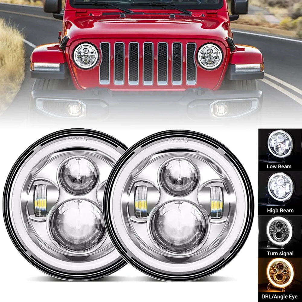 

7 Inch Universal Led Car Motorcycle Headlight Hi/Low Beam DRL Turn Signal 7" Round Headlamp For Harley For Wrangler JK LJ CJ