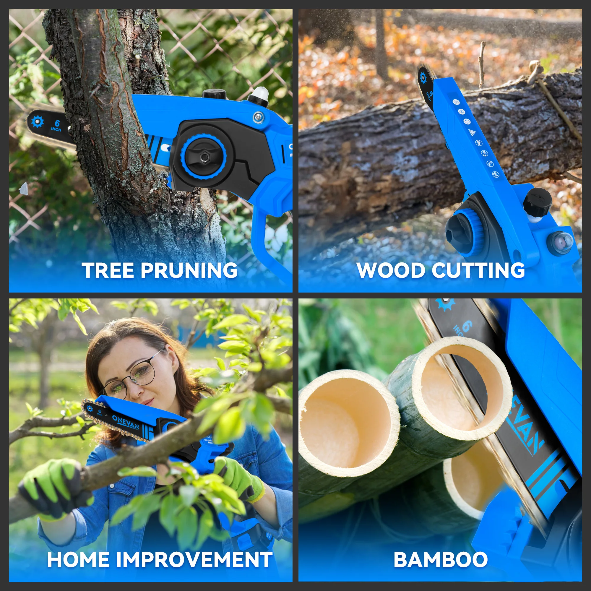 ONEVAN 6 Inch Mini Electric Chainsaw Handheld Pruning Saw Tree Branches Bamboo Cutter Power Tool Set For Makita 18V Battery