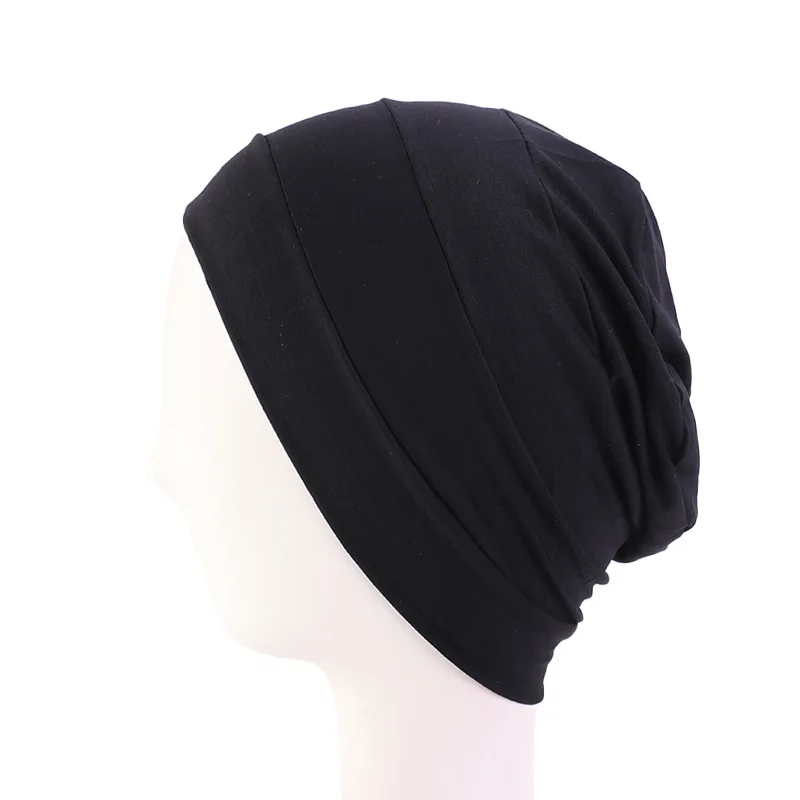 Women Cotton Slouch Beanie Chemo Cap Wwith Button Solid Color Bonnet Inner Hijabs Cap Muslim Headscarf ElasticTurban Hat