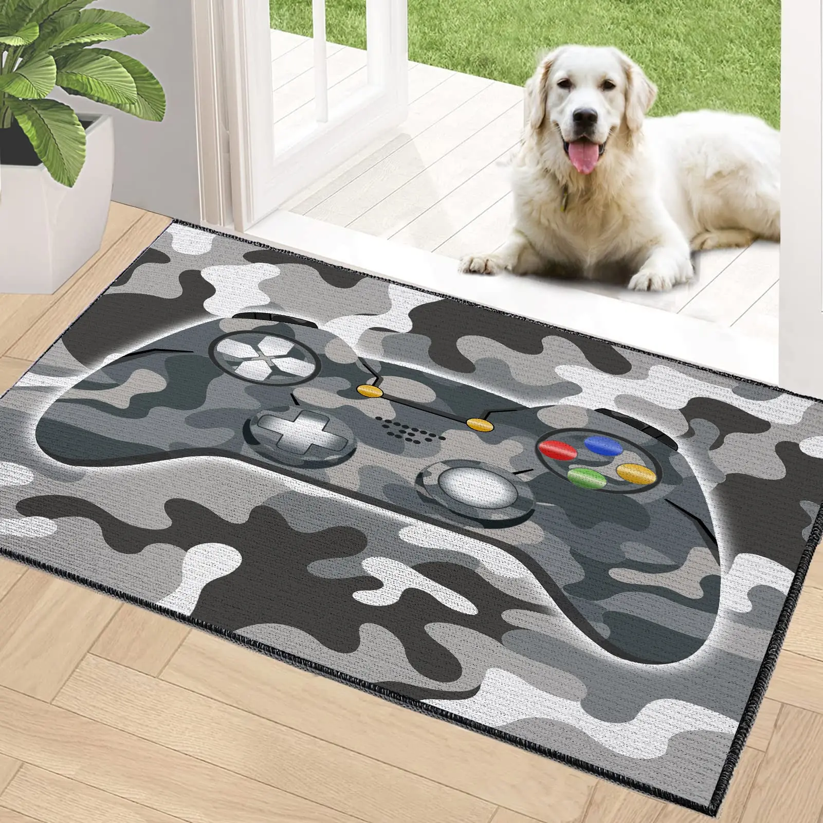 Gamepad Controller Camouflage Carpet Large Area Rugs for Living Room Playroom Video Game Kids Floor Mat Decor Non-Slip Door Mats