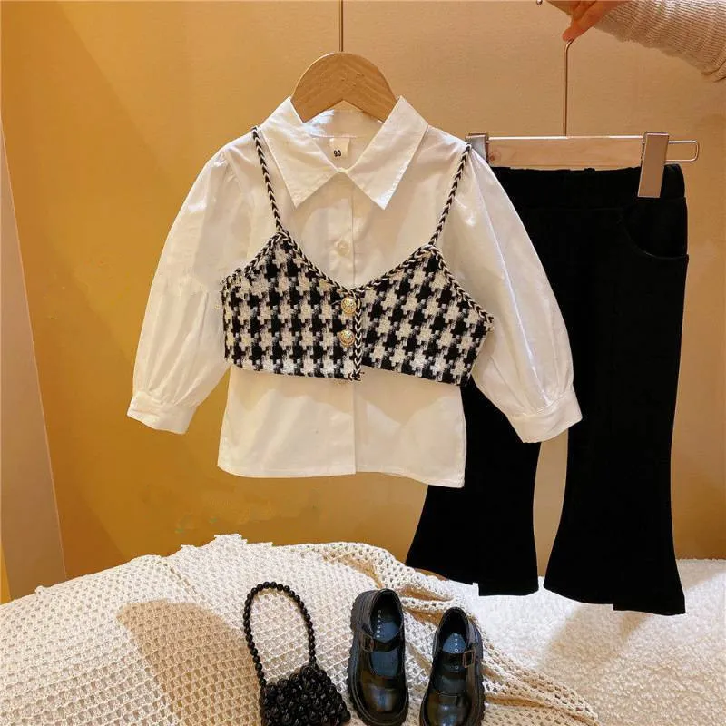 

Fashion Kids Girls Princess 3pcs Clothes Set Spring Autumn Children Shirt Vest and Pants Vintage Clothing Sets for 2-7 yrs