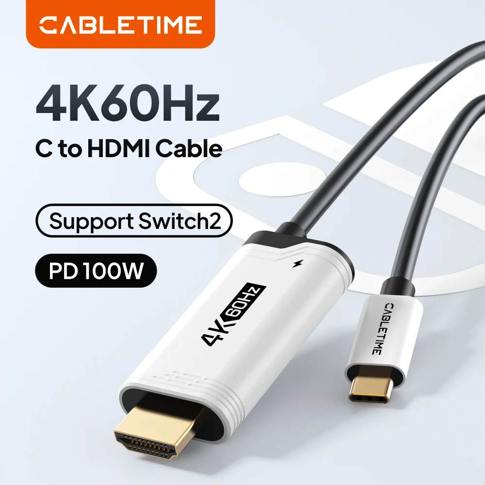 CABLETIME Type C to HDMI Cable 4K 60HZ for Nintendo Switch 2 1 OLED PD 100W for Laptop PS4/5 USB C to HDMI Cable Adapter Prefect