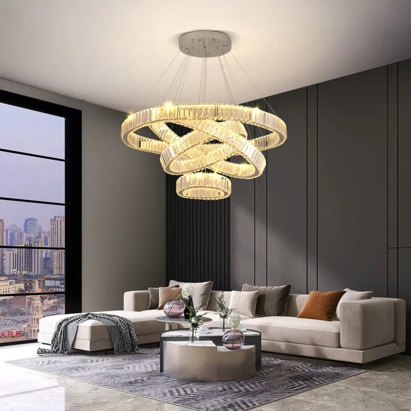 

Modern Luxury Crystal Led Pendant Light Living Room Villa Staircase Led Dimmable Steel Pendant Light Foyer Pendant Light Fixture