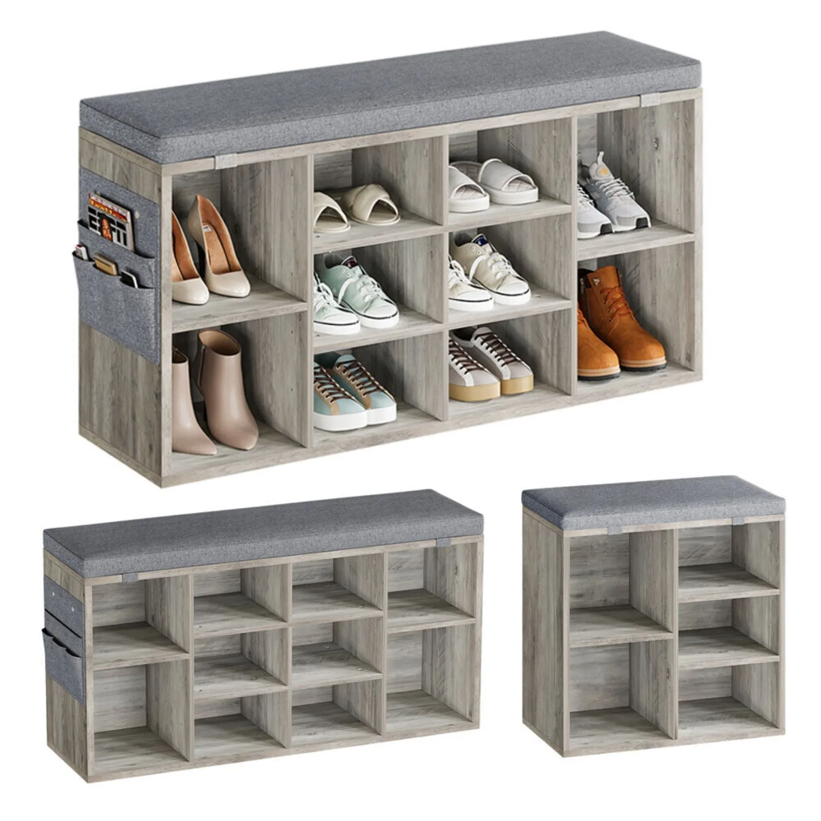 

3 Tier Shoe Bench Wooden Shoe Rack Storage Cabinet Entryway Organizer w/ Cushion United States