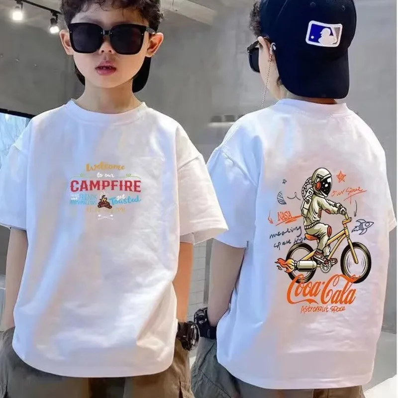 

Men's New Trend Summer Round Neck Children's Clothing Popular Five-quarter Sleeve T-shirt Ins Versatile Fashion Straight Type