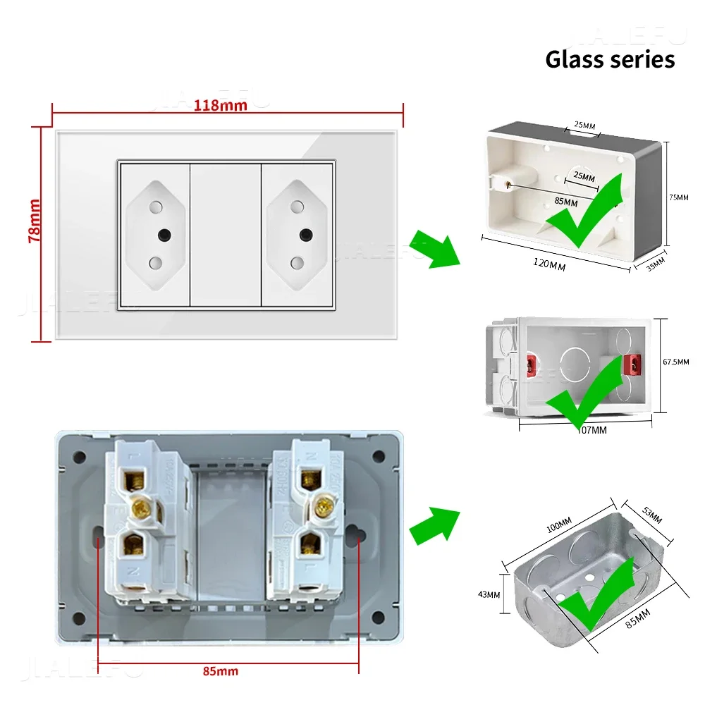 DELEFU 4*2 Tempered Glass Brazil Standard Outlet Double Socket Switzerland 10A 20A White Black Gold Gray Blank board