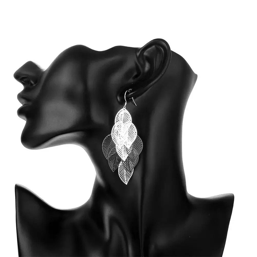 

925 Sterling Silver Earrings fashion Jewelry Woman Layered Hollow Leaves Tassel Long Drop earrings Trendsetter Christmas Gifts
