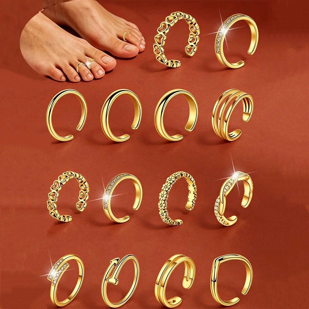 Toe Rings For Women - Gold Filled Toe Ring Non Tarnish Adjustable Simple Hug CZ Thin Band Toe Rings Summer Beach Foot Jewelry