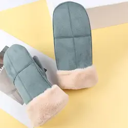 Women Winter Thick Faux Wool Sheepskin Cross Gloves Halter Mittens Fashion Wind Suede Leather Fur Women Famale Warmer Gloves B26
