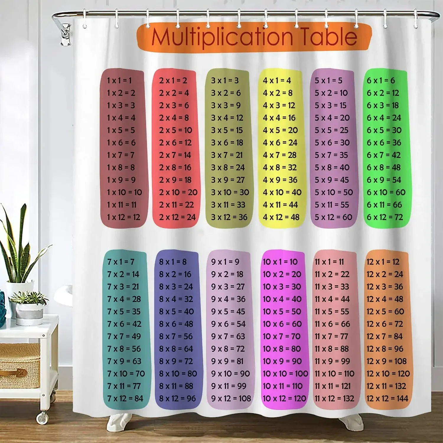 Math Shower Curtain Multiplication Table 1 To 12 Waterproof Shower Curtain Educational Style Polyester Fabric Bathroom Decor Set