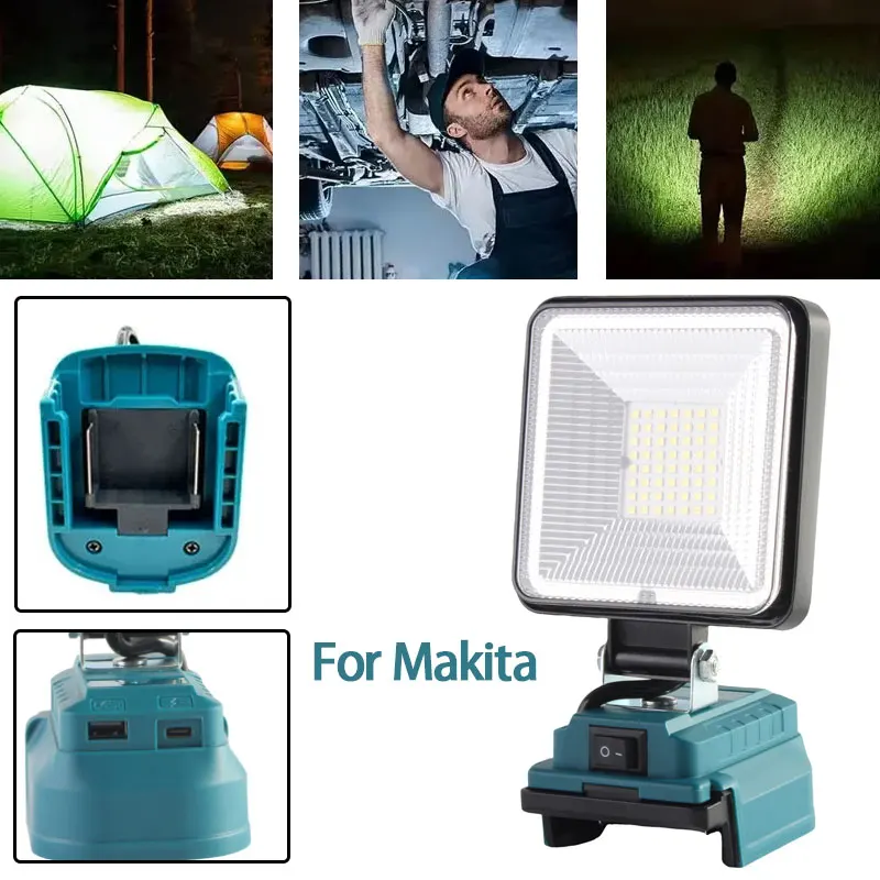 

Cordless LED Work Light for Makita 18v Battery Portable Flood Lights Spotlight Compact Lighting with Type C & USB Fast Charging