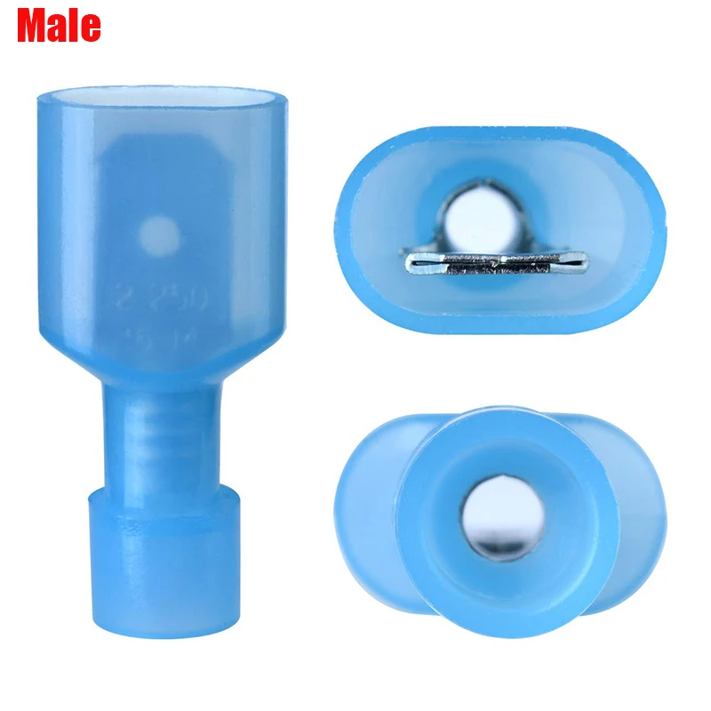 100pcs Spade Crimp Terminal Male or Female Nylon Electrical Wiring Connector Insulated Spade Red Blue Yellow Cable Connectors
