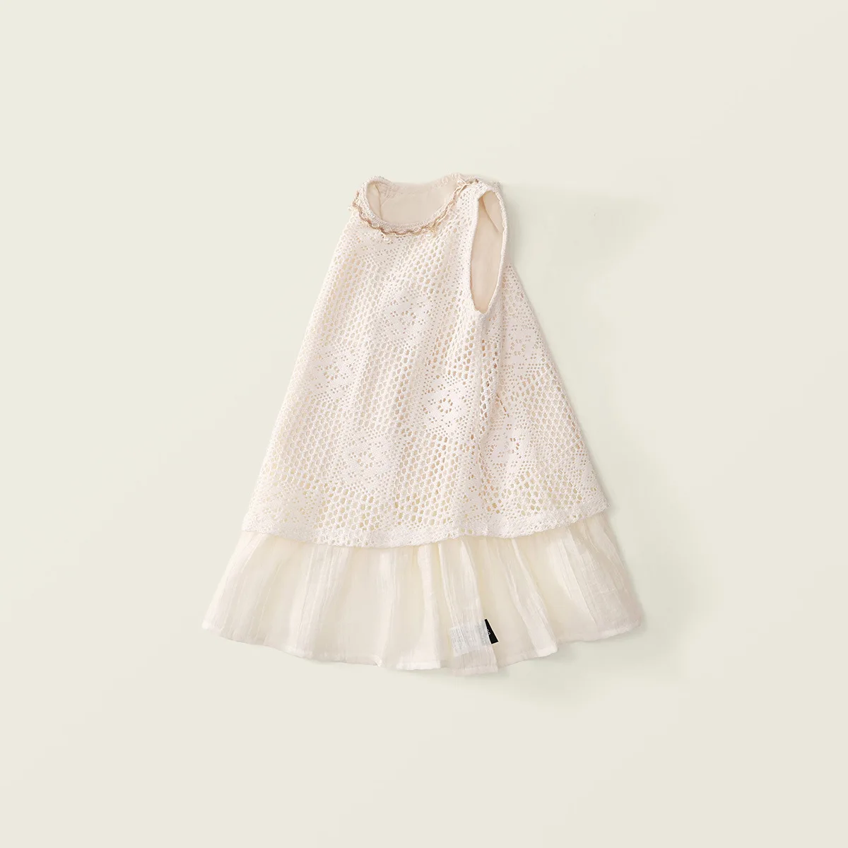 2025 Summer New Girl's Beige Sleeveless Tank Dress Children's Boho Style False Two-Piece Kids Dress