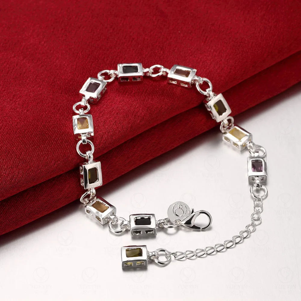

Wholesale 925 Sterling Silver Charm Bracelets Cute Zircon Chain Crystal Jewelry Fashion For Women Wedding Lady