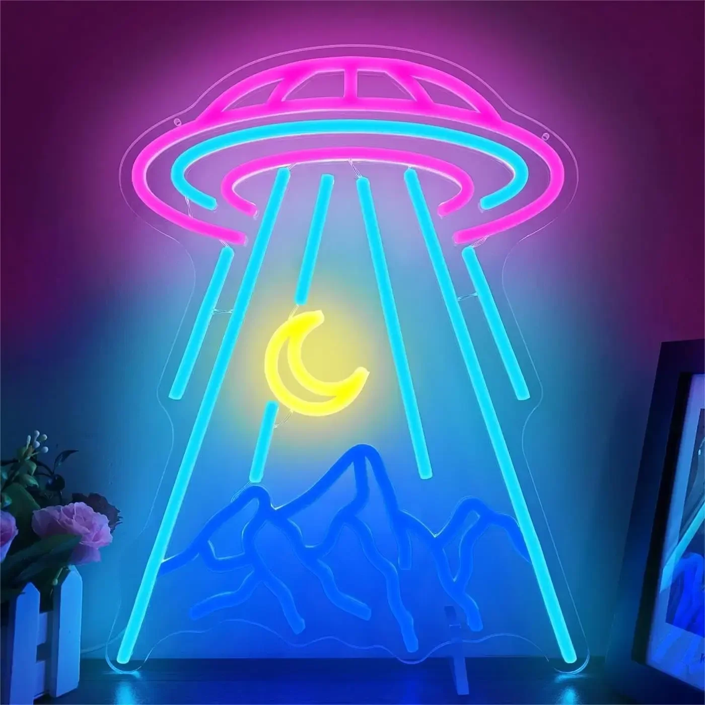 

LED Alien Spaceship Mountain Neon Sign Light UFO USB Powered For Bedroom Game Room Beer Bar Nightclub Shop Decor Gift