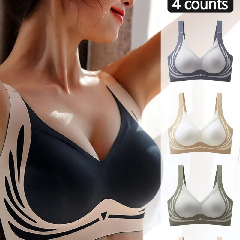 

Non-wire Push Up Bra Women Padded Brassiere Adjustable Straps Seamless Underwear Anti-sagging Lift-up Comfort Bras M-4XL