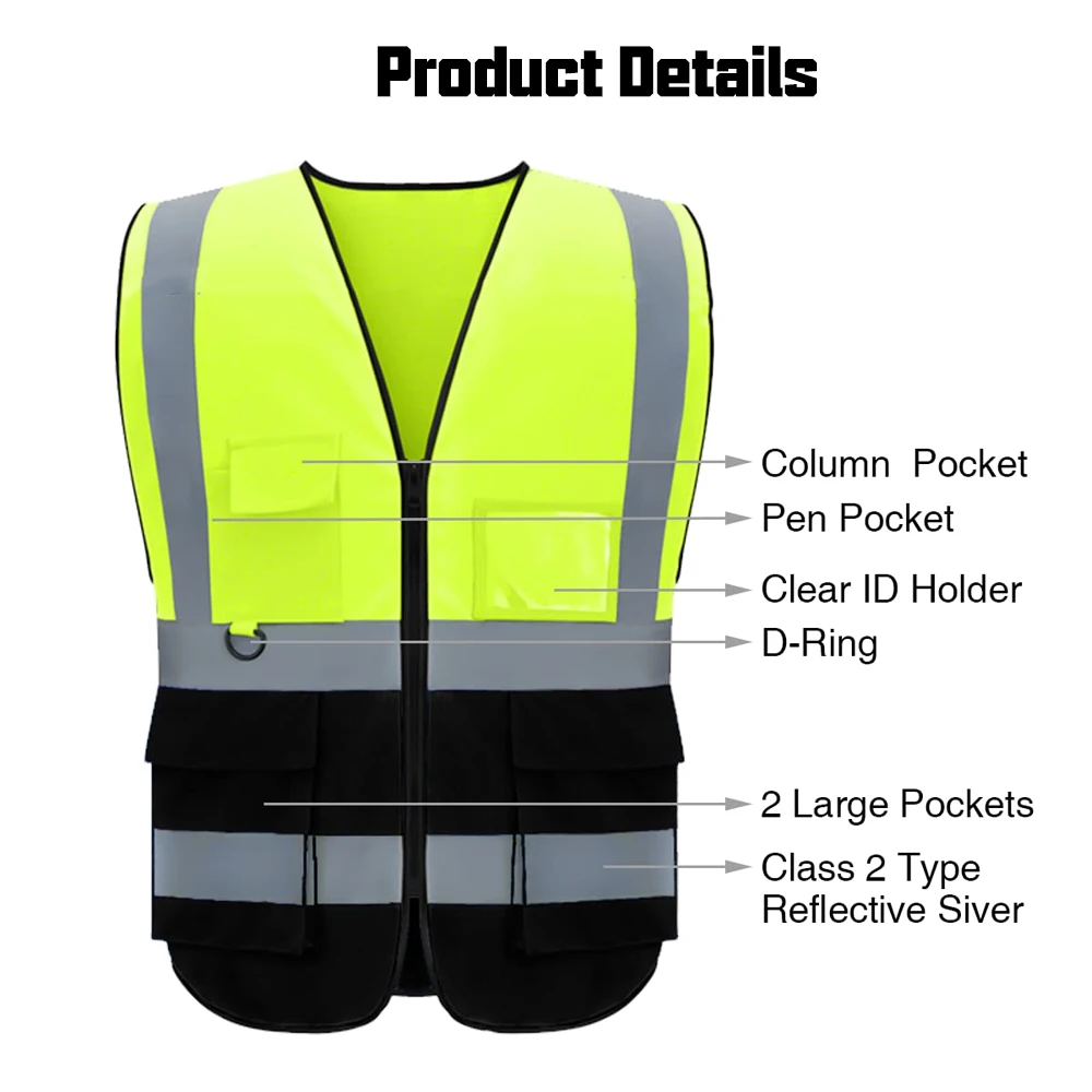 High Visibility Reflective Safety Vest Personalized Customized Multi-pocket Work Clothes for Construction Worker Hi Vis Workwear