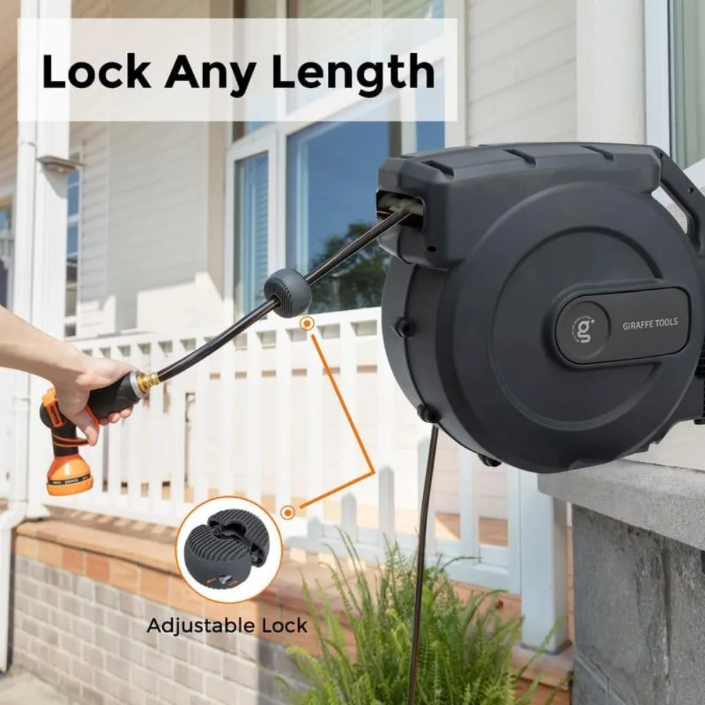 AW505/8 Retractable Garden Hose Reel 5/8 "x 115 + 5 ฟุต, Heavy Duty ติดผนังน้ําท่อ Reel อัตโนมัติ Rewind