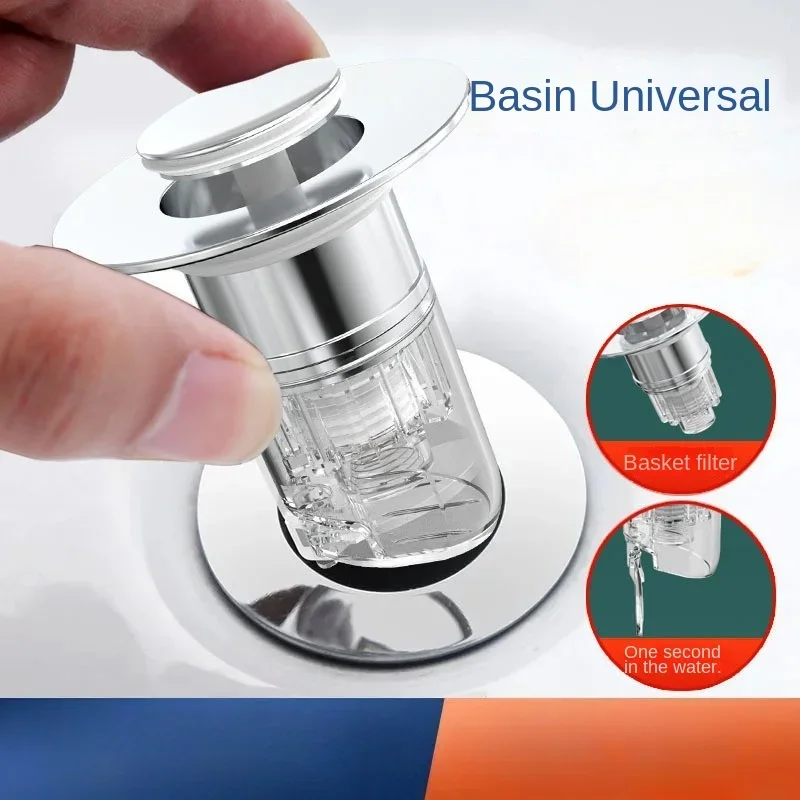 Basin Deodorant Water Leakage Filter Plug Bullet-type Drainer Wash Bathroom Press-type Copper Core Bounce