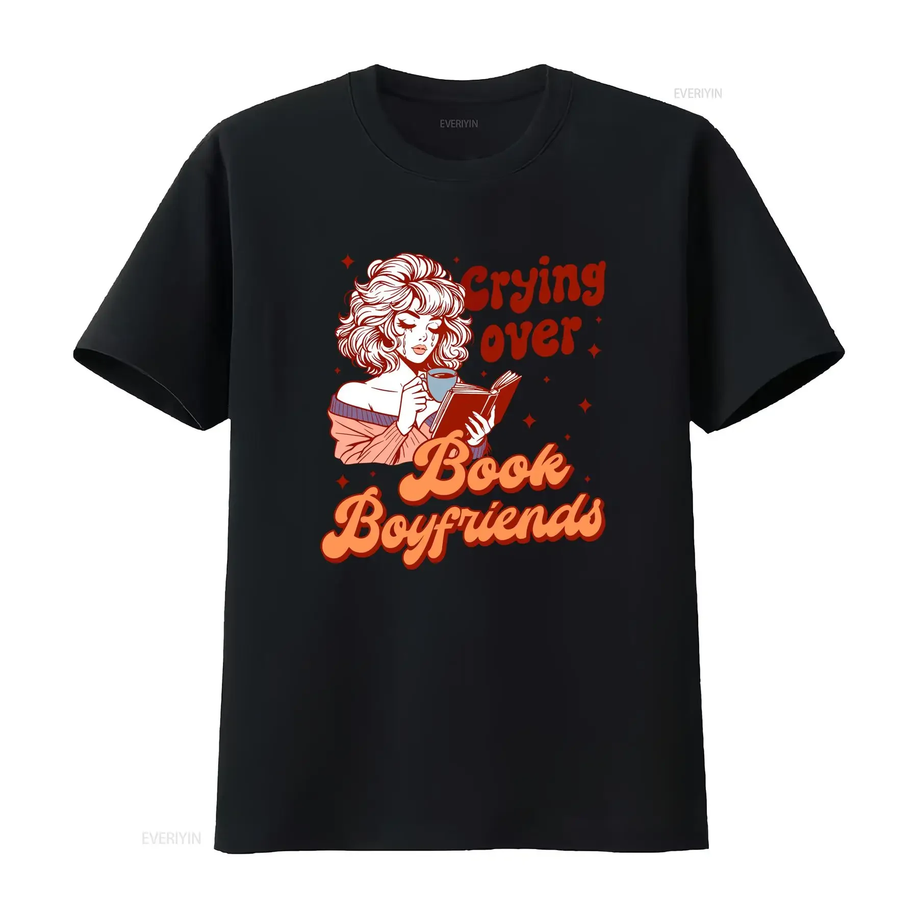 

Reading Book Crying Over Boyfriends T Shirt Literary Bookish Lover Reader for Librarian vintage Washed homme Casual streetwear