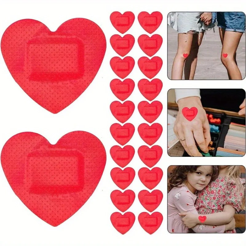 10pcs Red Heart Band Aid Skin Patch for Love Bite Bandages Wound Covering Breathable Medical Bandages for Girls