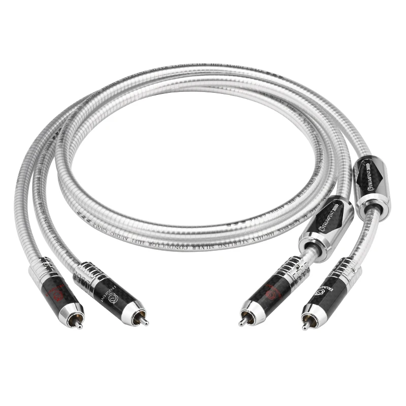 ERUMPENT Ein Paar HiFi Sterling Silber RCA Kabel Hi-end Carbon Fiber Locking 2RCA Stecker auf 2RCA Stecker HiFi Audio Kabel für Verstärker CD 3