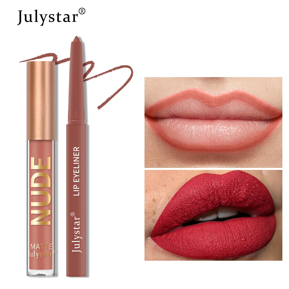 

2PC Lipstick Lipliner Pen Velvet Lipstick Lasting Waterproof matter Lip Liner Pencil Pigment Makeup For Women Cosmetic Maquiagem