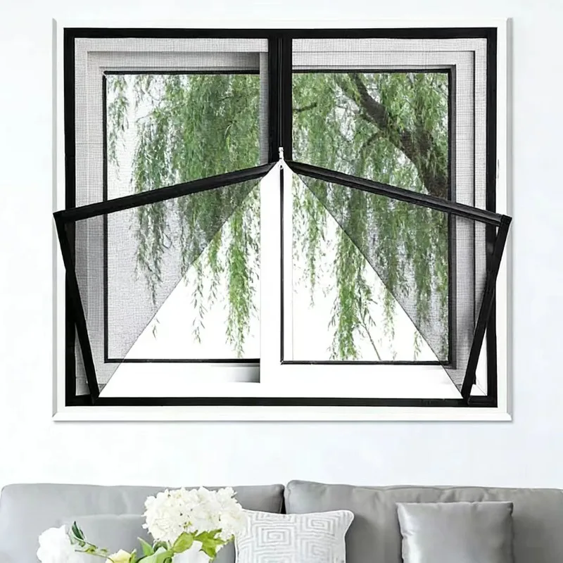 Black, Customized Size, Window Mesh with Zipper Self-Adhesive Zipper, Mosquito Nets for Windows Anti-Mosquito Window Door Curtai