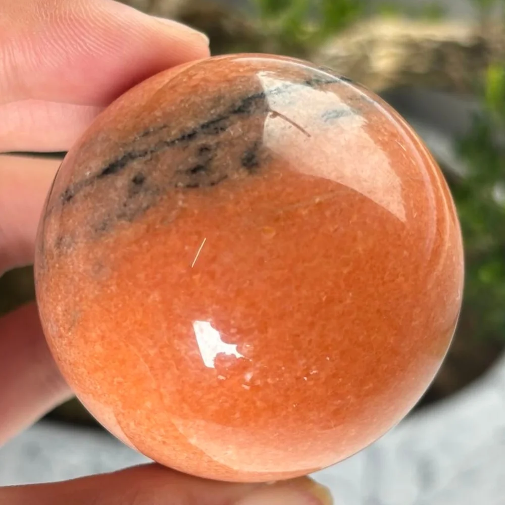 1pc Natural Striped Sunstone Sphere, Orange Quartz Ball for Floral Decoration, Home Decor Accessory with Random Delivery