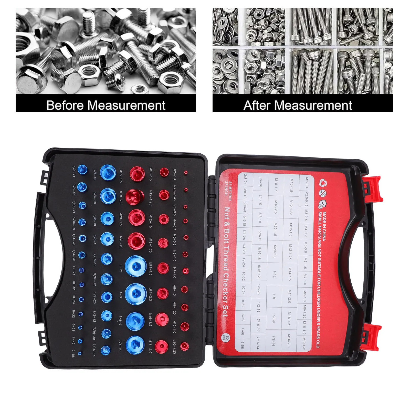 50 Pcs Nut and Bolt Thread Checker 27 Imperial 23 Metric Detachable Thread Identifier for Narrow Space Detachable Thread Checker