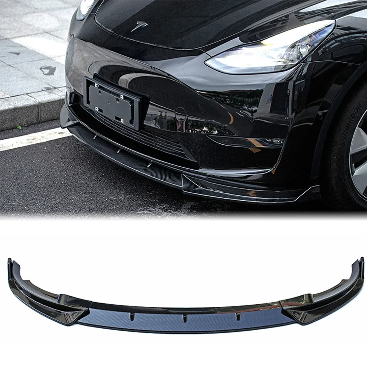 3PCS For Tesla Model Y 2020-2021 Front Bumper Lip Spoiler Side Splitter Diffuser Body Kit Guards Protector Car Accessories Black