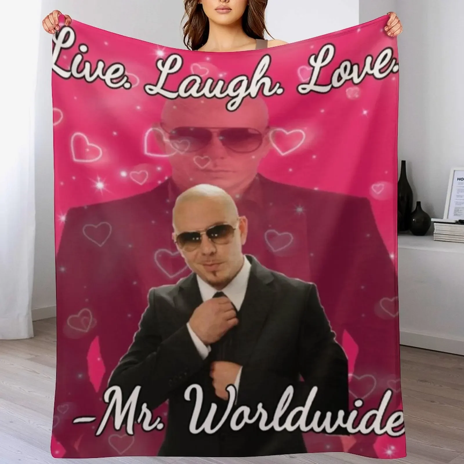 

mr worldwide live. laugh. love. Throw Blanket for babies Custom Hair Quilt Blankets