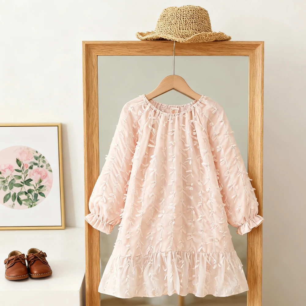 

Spring Autumn Pink 3-7 Years Girls Lace Patchwork Elegant Princess Dress Korean Version Sweet Cute Kids Casual Clothing