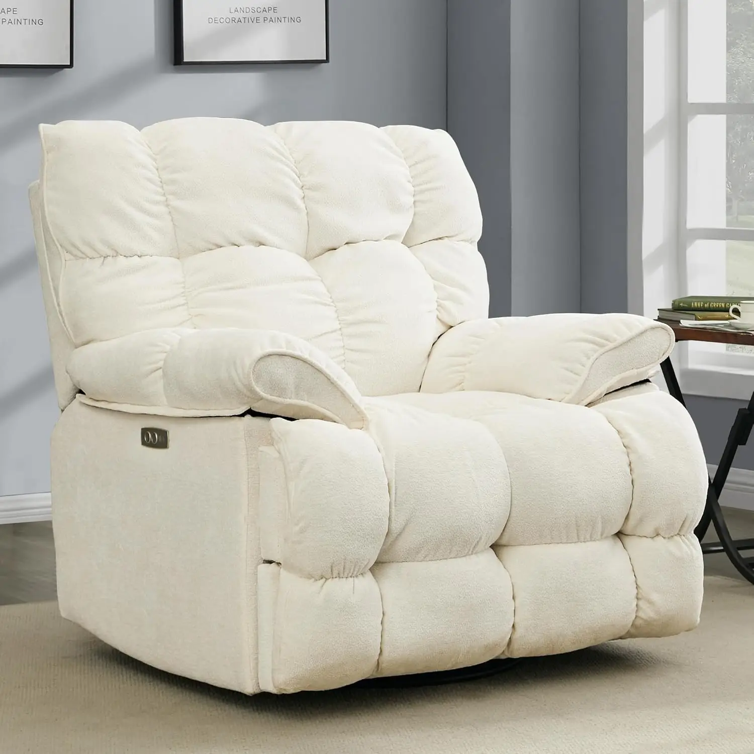 

Oversized Rocker Recliner Power Swivel Breathable Soft Fabric Living Room 350lbs Custom